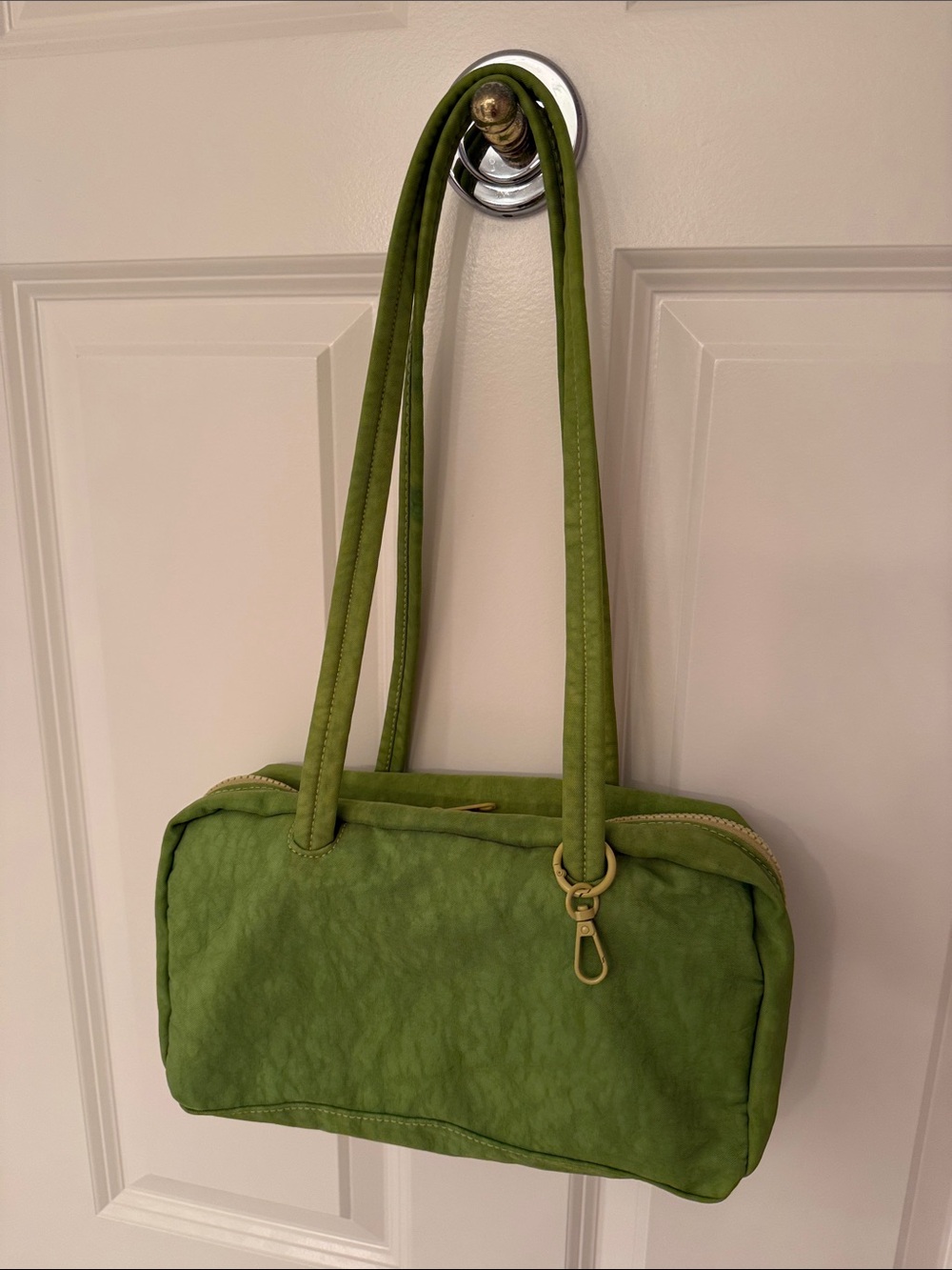 Custom-dyed bowler bag in vibrant “Green Juice” colour